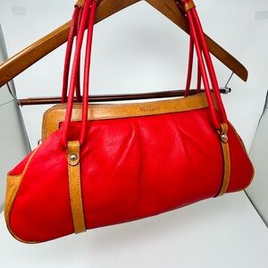 Petusco Red and Tan Genuine Leather Shoulder Bag